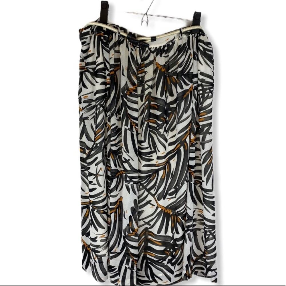 Vintage Campus Casuals Palm Print Chiffon Midi Skirt Size M
